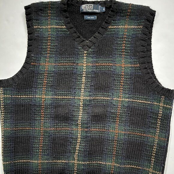 Vintage Y2K Men's Wool Box Plaid Sweater Vest Sz Small Preppy - Picture 1 of 3